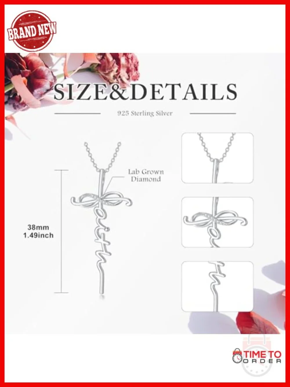 Faith Cross Pendant Necklace 925 Sterling Silver Lab Grown Diamond Infinity